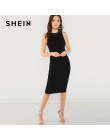 SHEIN negro elegante sólido lápiz delgado vestido sin mangas hasta la rodilla vestido de trabajo Sexy mujeres vestido de verano