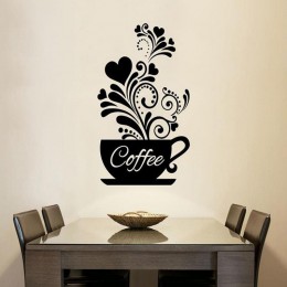 Etiqueta engomada creativa de la taza de café de pared de la vid de la flor para las etiquetas de la decoración del restaurante 