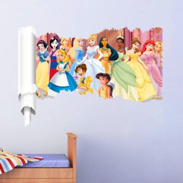 Pegatinas de pared de princesa de animación de efecto 3d para decoración de habitaciones infantiles calcomanía artística de PVC 
