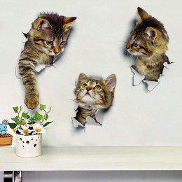 Adhesivo de pared de gatos 3D pegatinas de baño agujero vista vívida Vinilo baño Paredes decoración Animal calcomanías arte Stic