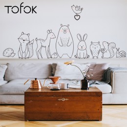 Tofok Animal de dibujos animados pegatina de pared oso Shy Fox bebé niños habitación creativa calcomanías de guardería adhesivo 