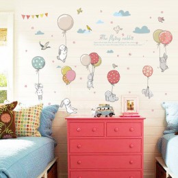 Dibujos Animados diy super lindo globo pegatina para la pared con conejo para niños habitación pájaros nube decoración muebles a