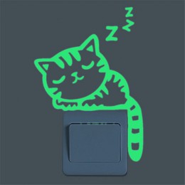 Linda pegatina de conmutador luminosa creativa gatito gato luminoso resplandor noctilucente adhesivo para interruptor de pared n