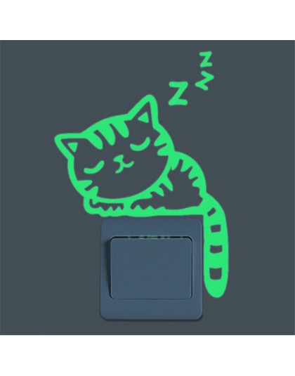 Linda pegatina de conmutador luminosa creativa gatito gato luminoso resplandor noctilucente adhesivo para interruptor de pared n