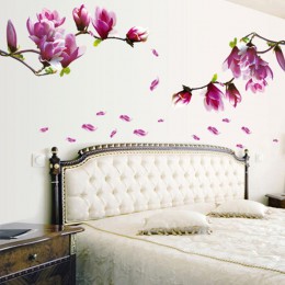 Pegatinas creativas de PVC para pared calcomanías de Magnolia fresca para sala de estar dormitorio TV papel pintado grande extra