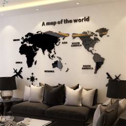 Mapa del mundo creativo acrílico decorativo 3D etiqueta de la pared para la sala de estar dormitorio Oficina Decoración 5 tamaño