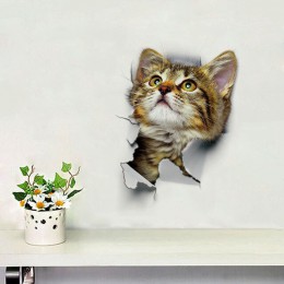 Lo más nuevo de decoración para el hogar gatos pegatinas de pared en 3D Vista de agujero pegatina de baño decoración hogareña de