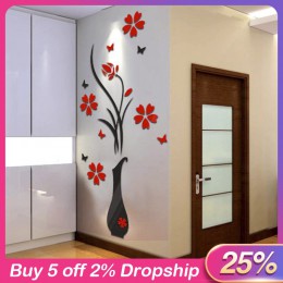 Pegatinas de gabinete 3D flor adhesivo de árbol para pared decoración para el hogar DIY florero de pared árbol de flores de cris
