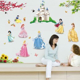 Encantadoras pegatinas de pared de Castillo de princesa para la habitación de los niños medidas de altura de cuento de hadas dib