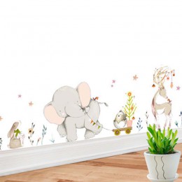 Dibujos Animados bosque Flowe elefante conejo jirafa Animal pegatinas de pared niños habitación papel pintado de vinilo de decor