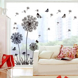 Pegatinas de mariposas para pared diente de león negro en la pared sala de estar habitación ventana decoración arte mural calcom