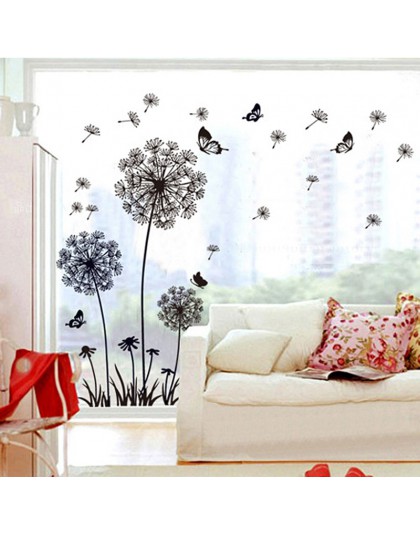 Pegatinas de mariposas para pared diente de león negro en la pared sala de estar habitación ventana decoración arte mural calcom