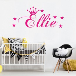 Hermosa princesa corona pared pegatina personalizada niñas nombre personalizado vinilo calcomanía para niños bebé decoración art