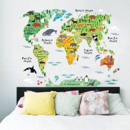 Colorido animal mapa del mundo pegatinas de pared sala de estar decoraciones para el hogar pvc calcomanía mural art 037 diy offi
