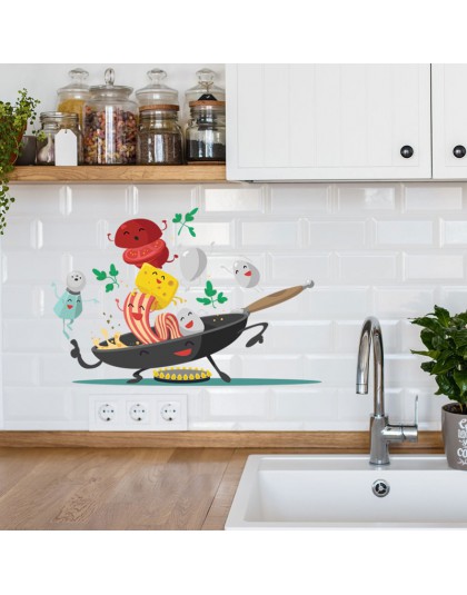 De dibujos animados feliz pan cocina etiqueta de la pared para la cocina, refrigerador armario decoración Pegatinas extraíbles p