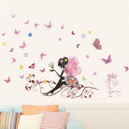 Hermosa chica mariposa flor arte pegatina para la pared para decoración del hogar DIY personalidad Mural habitación infantil dec