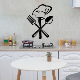 Creativo cuchillo tenedor chef sombrero pegatina de pared para cocina restaurante decoración Mural calcomanías papel pintado dec