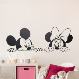 Pegatinas de pared de dibujos animados niños dormitorio decoración de arte lindo Mickey Minnie Mouse bebé guardería arte vinilo 