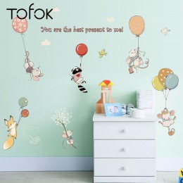 Tofok dibujos animados ratón globo pegatina de pared lindo Animal habitación niños habitación Mural calcomanías de vinilo para m