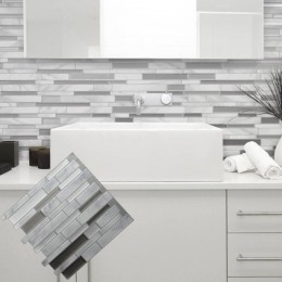 Mosaico de mármol blanco gris pelar y pegar azulejo de pared autoadhesivo contra salpicaduras DIY cocina baño hogar pared pegati