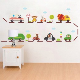 Pegatinas de pared de carretera de coche de dibujos animados para habitaciones de niños jardín de infantes decoración de habitac