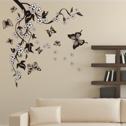 Pegatinas decorativas de pared de rama de flores y mariposas creativas decoraciones de sala de estar Pvc adhesivos para pared DI