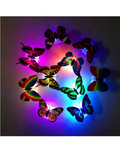 1 Uds LED pegatinas coloridas para pared que cambia de mariposa pegatinas de pared brillantes lámpara de luz nocturna decoración