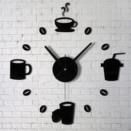 2017 tazas de café cocina pared arte espejo reloj diseño moderno decoración del hogar Decoración de la pared pegatina para sala 