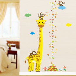 Envío Gratis dibujos animados medidos pegatinas de pared para las habitaciones de los niños jirafa Tabla de altura del mono pega