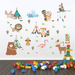 Pegatinas de pared de animales divertidos indios para niños habitaciones decoración del hogar dibujos animados búho León oso zor