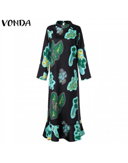 Vestido largo de verano de 2019 VONDA para mujer vestido Maxi Vintage con estampado Floral manga larga Vestido de playa suelto t