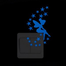 Resplandor en la oscuridad etiqueta engomada de la pared dibujos animados estrellas luminosas y Luna gato mariposa interruptor p