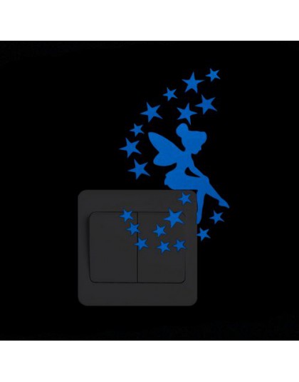 Resplandor en la oscuridad etiqueta engomada de la pared dibujos animados estrellas luminosas y Luna gato mariposa interruptor p
