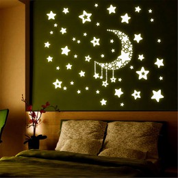 Pegatinas de pared luminosas en la oscuridad con estrellas de Luna en 3D para sala de niños