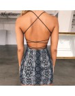 Hugcitar espalda descubierta sexy bodycon mini vestido 2019 verano otoño mujeres moda club serpiente imprimir club ropa sin mang