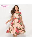 S vestido corto de mujer con estampado Floral de sabor 2019 Vestidos de fiesta elegantes de manga corta cuello redondo Casual pa