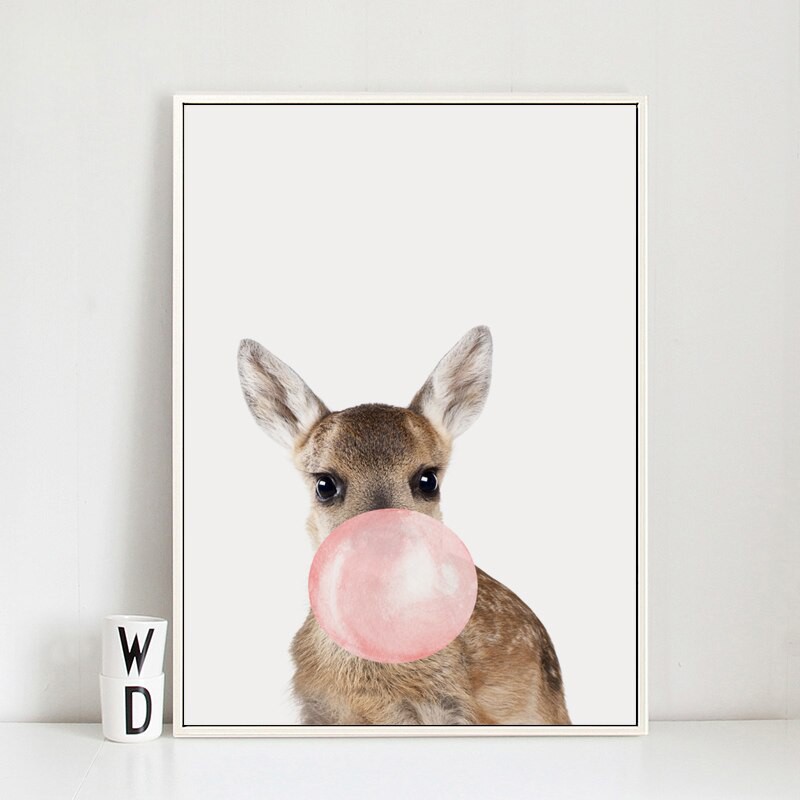 Burbuja de goma de mascar jirafa cebra Animal pósters lienzo artístico