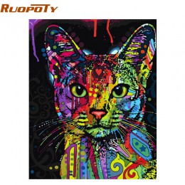 Ruopoty gato colorido DIY pintura por números abstracto moderno arte de pared kits de imágenes para colorear pintura por números