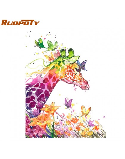 Ruopoty marco dibujo jirafa DIY pintura por números animales pared arte imagen regalo único para decoración del hogar arte 40x50