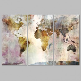 3 Panel de Mapa Del Mundo de la Acuarela Pintura HD Impresión en Lienzo Paisaje Pintura Sofá Modular De Pared Cuadros Arte Image