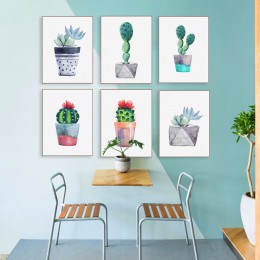 Acuarela plantas verdes flores Cactus Posters suculentas Estilo nórdico jardín pared arte cuadros decoración de sala de estar
