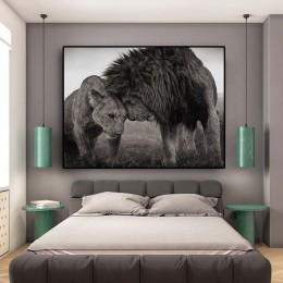 Lions cabeza a cabeza lienzo blanco y negro pintura pósteres e impresiones Cuadros escandinavo cuadro de Arte de pared para sala