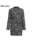 BerryGo elegante Oficina señora plaid vestido de invierno 2018 manga larga cuello alto grueso cálido vestido de borla moda vesti