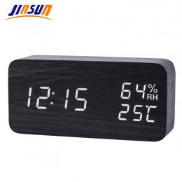 Jinsun moderno LED despertador temperatura humedad electrónico mesa de escritorio digital Relojes de pared