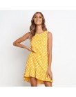Lossky vestido de verano ropa mujer de moda lunares vestido sin mangas Mini Casual corto suelto amarillo vestidos playa 2019 de 