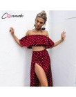 Conmoto mujeres de hombro rojo Vintage Dot Vestido largo de verano Maxi vestido de gasa volante Sexy Vestidos de playa Vestidos