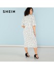 SHEIN elegante Plaid Bodycon talla grande vestidos largos lápiz mujeres 2018 Oficina señora soporte Collar rejilla estampado Sli