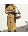 Nuevo vestido de verano de mujer de algodón de lino OL Casual vestidos de media manga vestido femenino cuello en V sólido amaril