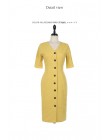 Nuevo vestido de verano de mujer de algodón de lino OL Casual vestidos de media manga vestido femenino cuello en V sólido amaril