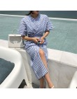 VGH verano mujeres de manga corta Streetwear vestido cuello redondo rayado recto Bandage Bow mujeres ropa de moda 2019 nueva mar